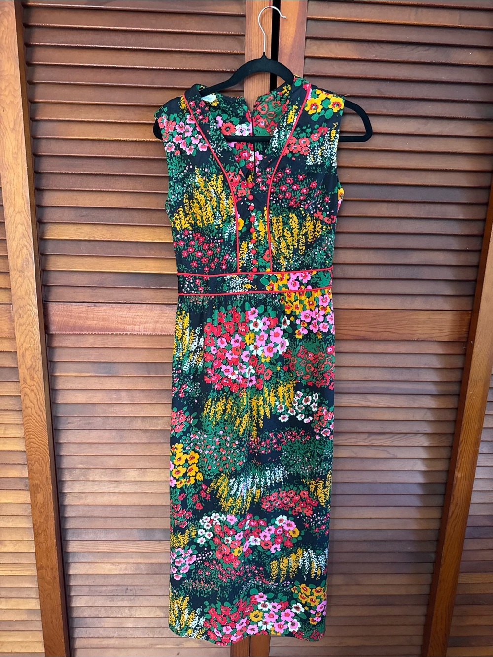 Vintage R.H. Stearns Boston Floral Dress 1960s 70s Mod Garden Print Red Piping